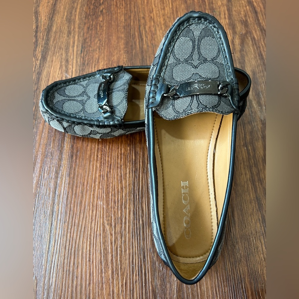Women’s Coach Shoes 6 B Olive Signature Monogram Flat Loafers Black Gray A01918